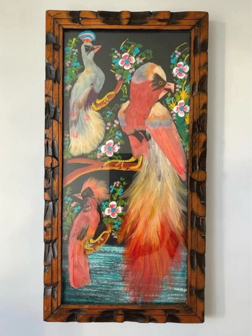Vintage Mexican Feathercraft Art Wall Hanging